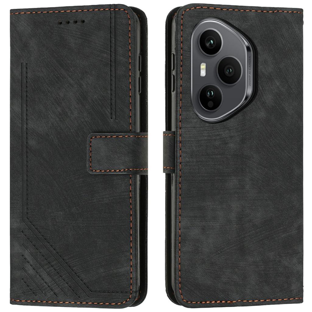 Stand Case for Honor 400 Pro 5G (Global) Imprinted Lines Leather Phone Cover