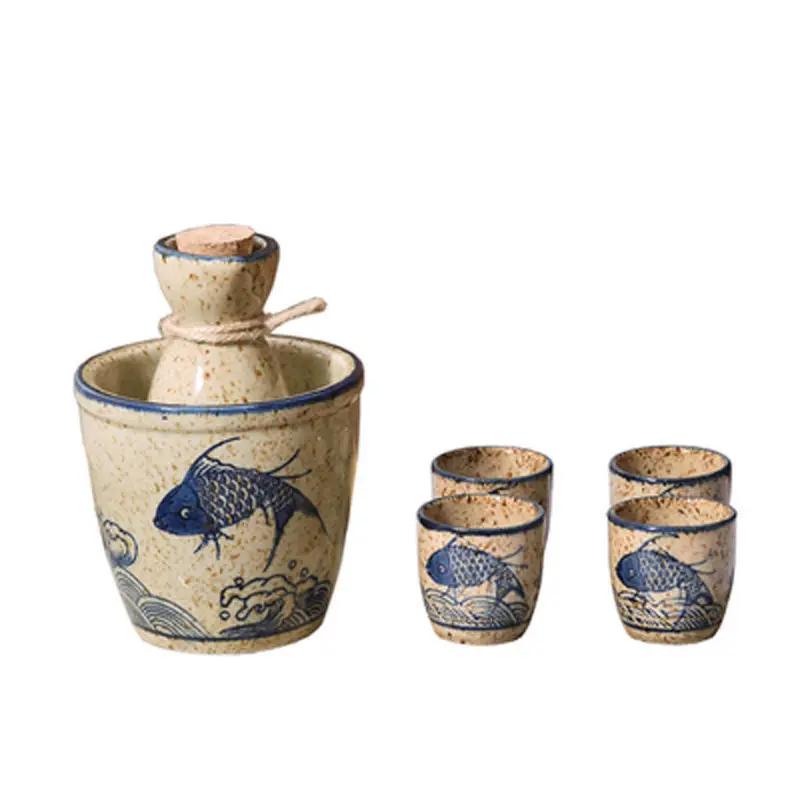 Wine Warmer Japanese Sake Pot Handmade Ceramic Cup Set Antique Wine Dispensing Pot Hot Pot Vintage Baijiu Cup Spirits Cup