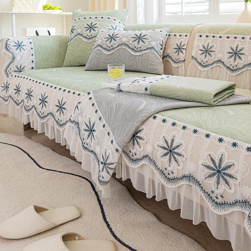 Summer Ice Silk Sofa Cushion Non-Slip Dustproof Cool Cushion Summer Simple Design Vintage Printed Sofa Cover Cover Cloth