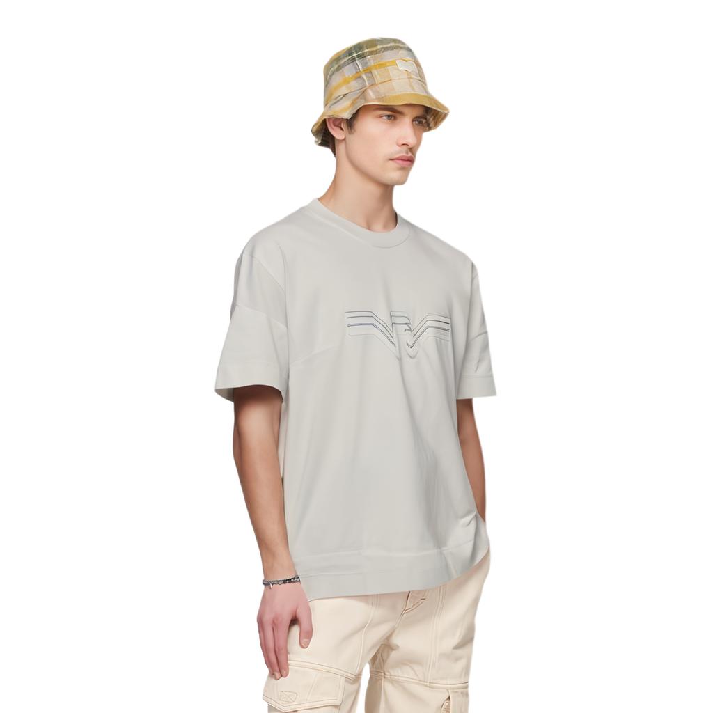 Emporio Armani Solid Color Brand Logo Embroidered Round Neck Short Sleeve T-Shirt Men tops Gray 3D1T89-1JWZZ-0646