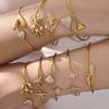 Ocean-Themed Geometric Starfish & Coral Bracelet Set with Zircon Inlay, 18K Gold Plated Stainless Steel