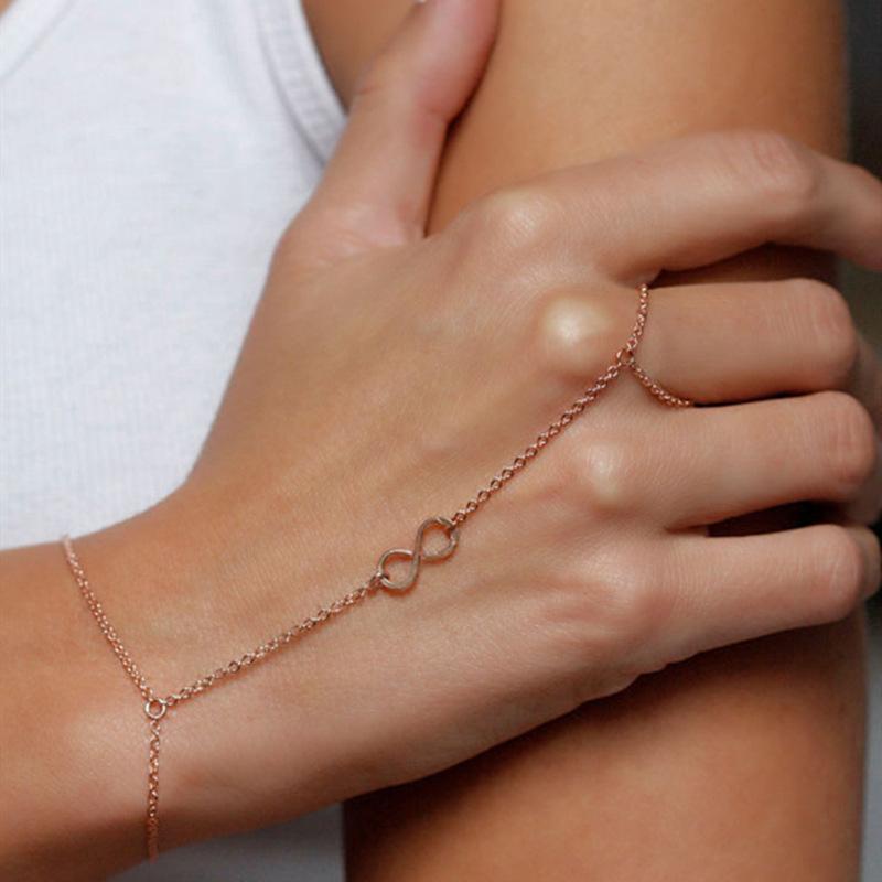 Vintage White Rhinestone Geometric Finger Bracelet for Women Personality Gold Color Hand Chain Bracelet Beach Jewelry Gifts