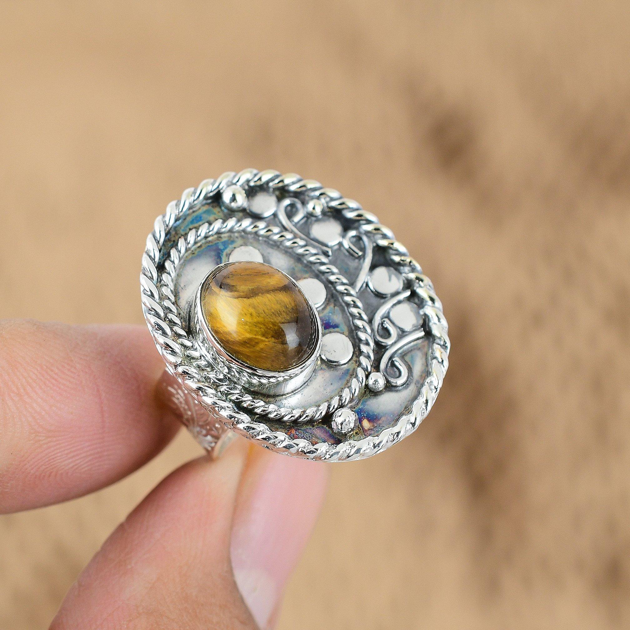 

Mothers day Sale Sterling Silver Oval Tiger s Eye Stone Engagement Ring Jewelry Yes