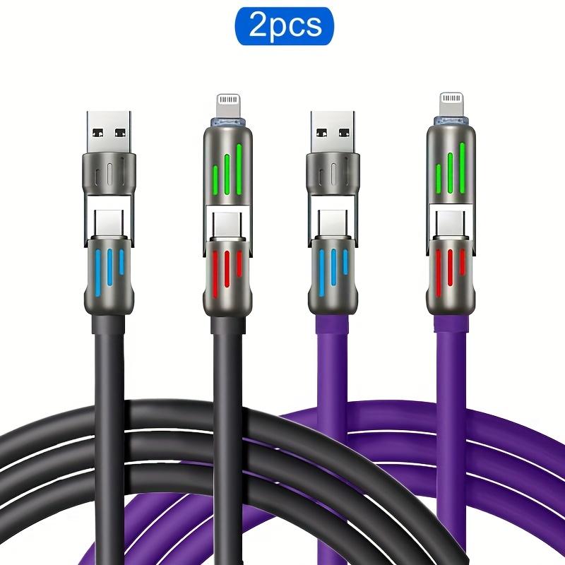 2pcs 4-in-1 100W Max Fast Charging Cable, Multi-Port Charging with Ccolor Light, for IPhone 14/13/12/11Pro Max/XS/XR/8/7/6/iPad, For, Xiaomi, Oppo