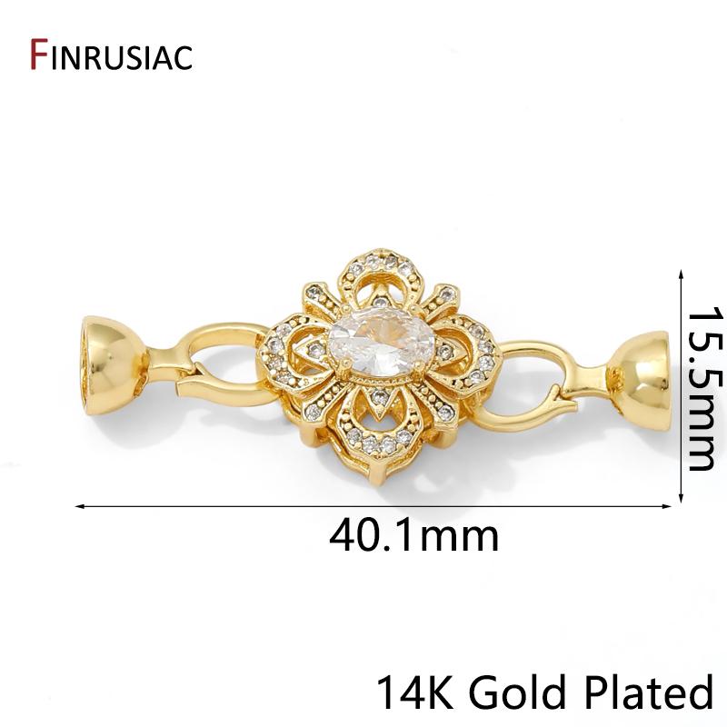 

14K Gold Plated Brass Flower Shape Connector Pearls Clasps,Zircon Fasteners Closure Locks Clasps For DIY Jewelry Making Findings 1 piece