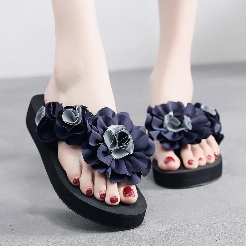 

Модные Новые Роскошные Женские Шлепанцы с Цветами Летние 3 см Толстая Подошва Пляжные Шлепанцы для Игр на Пляже Модные Универсальные Изысканные Женские Туфли 41
