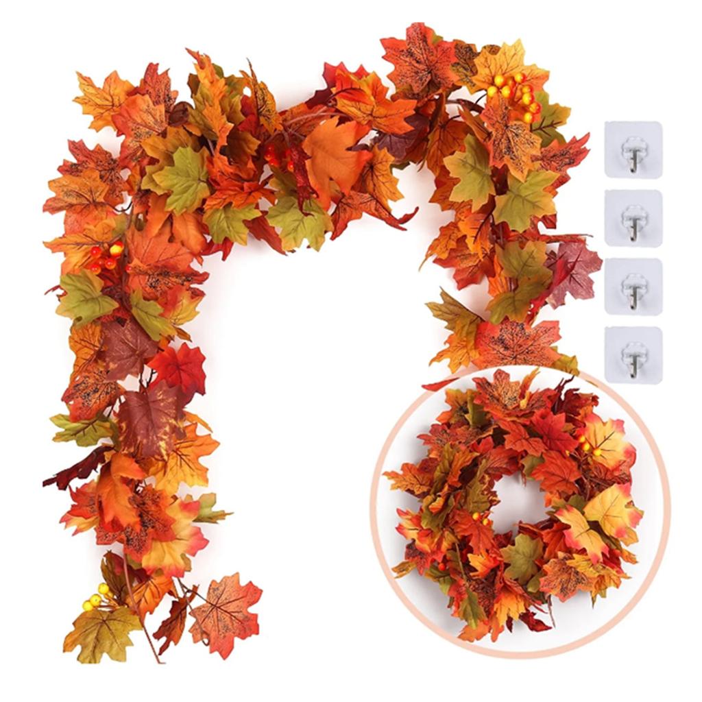 Artificial Maple Garland Lighted Fake Fall Leaves Faux Plastic Plant For Indoor Home Wedding Garden Hotel  Wall Decoration