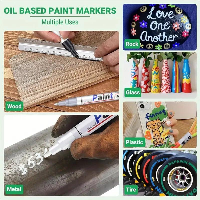 1/3/6/12Pcs Colorful Permanent Paint Marker Waterproof White Markers Tire Tread Rubber Fabric Paint Metal Paint Marker Pens
