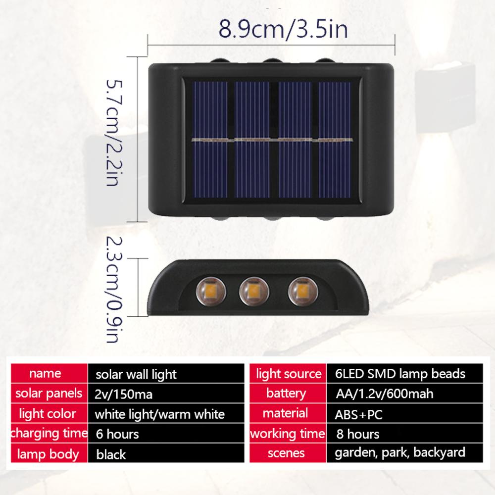 Solar Outdoor Wall Lights Led Wall Lamp Lighting External Wall Sconce Powerful White Warm White 6 led Wall Light 2PCS