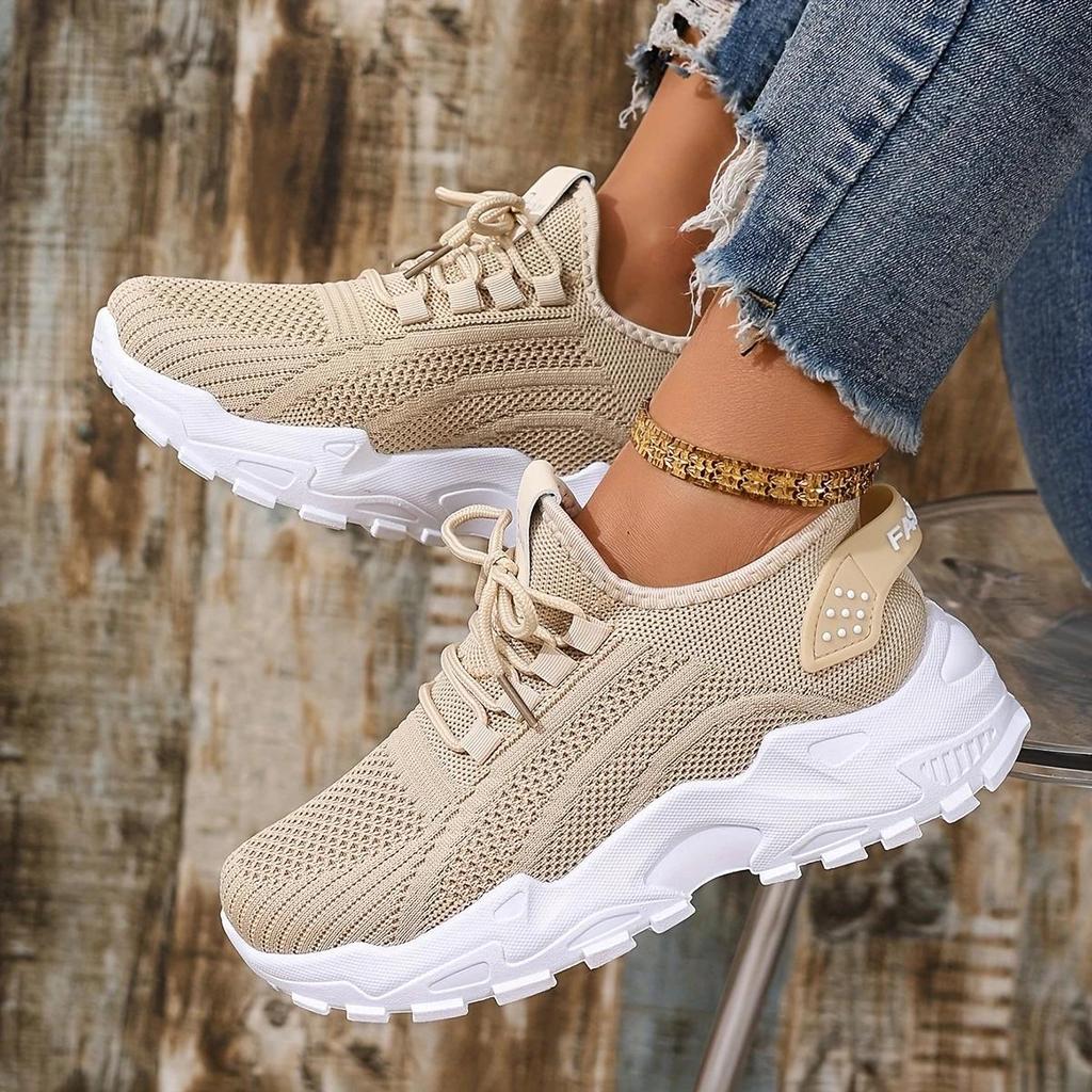 Large Size Women's White Shoes Summer Mesh Lace Sneakers Comfortable Low-top Running Shoes