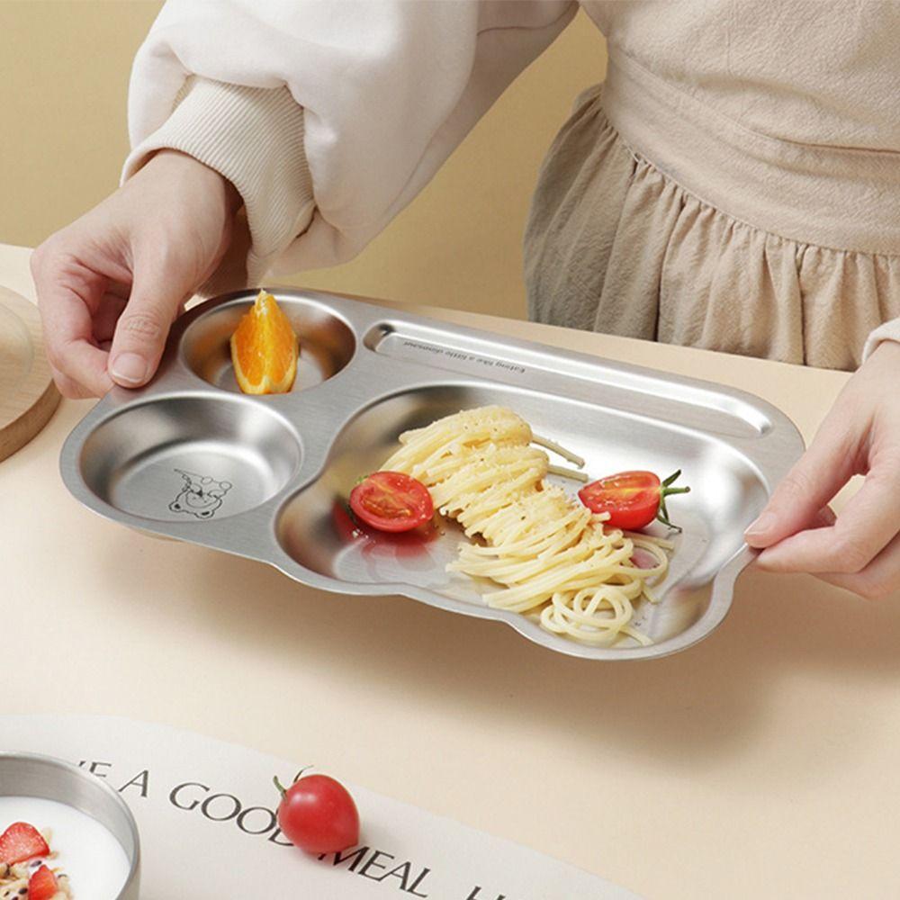 Multi Grids Children's Tableware Square Shaped Food Plate Stainless Steel Plate  Fruit Salad