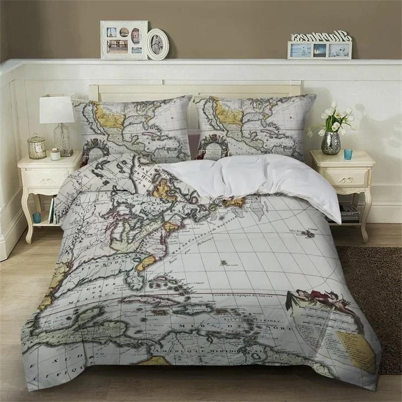 3D Print Nautical Map Bedding Set,Duvet Cover Comforter Bed Set Quilt Cover Pillowcase,King Queen Twin Size Boys Girls Adults
