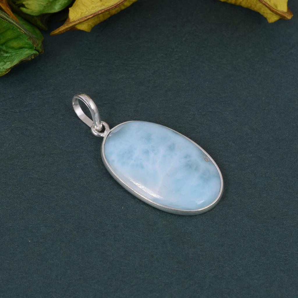 925 Sterling Silver, Larimar Pendant, Oval Pendant, Handmade Jewelry, Gift For Her, Healing Pendant, Birthstone Gift, Reiki Pendant