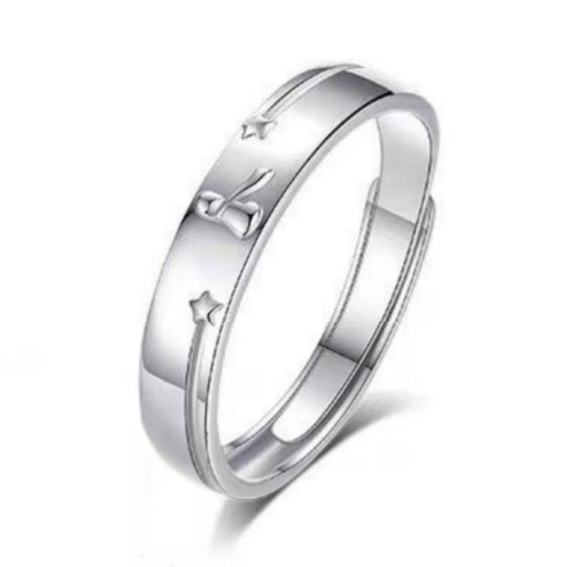 Sterling Rose Flower Couple Ring Set Adjustable Opening Minimalist Fashion Jewelry Men Women