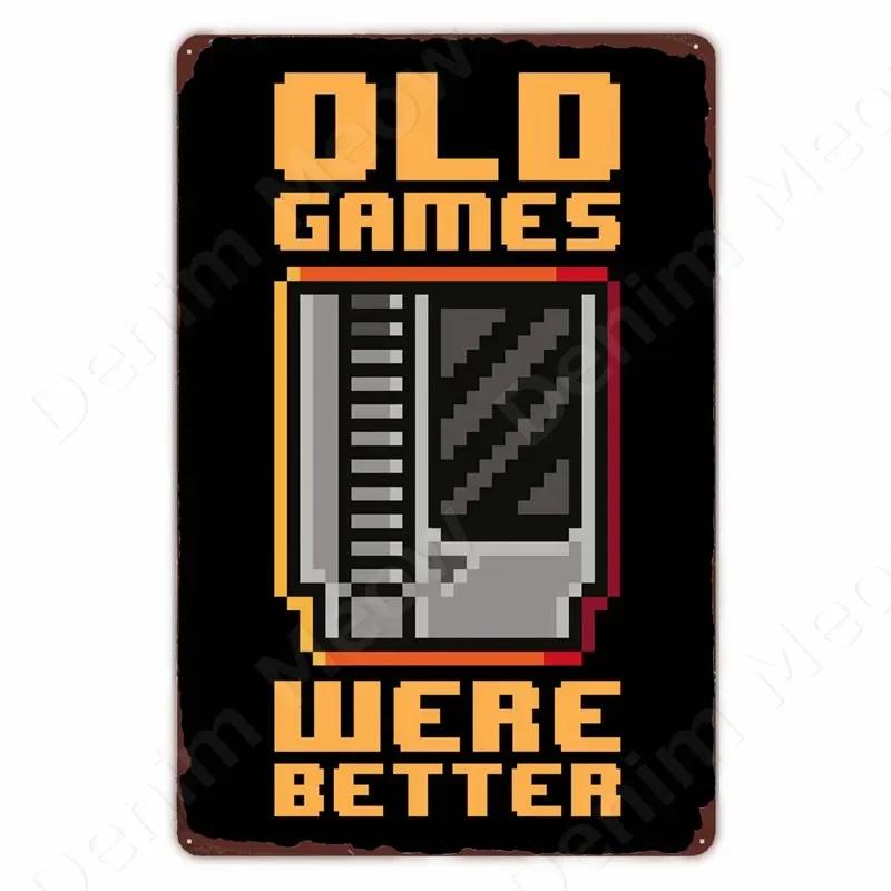 Classic Pixel Games Vintage Retro Metal Tin Sign Old Games Art Poster Space Pixel Game Plaque for Home Room Club Bar Wall Decor