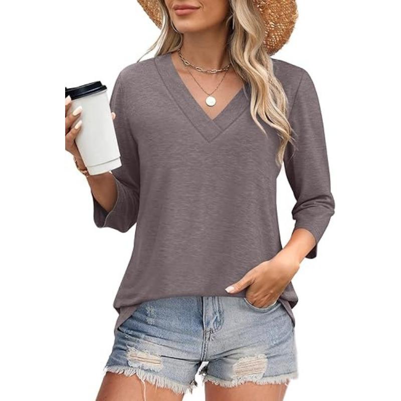 Damen V-Ausschnitt 7-Zoll Ärmel Oberteil für Frühling Lässige Damenbekleidung Taillenknoten Strick-T-Shirt