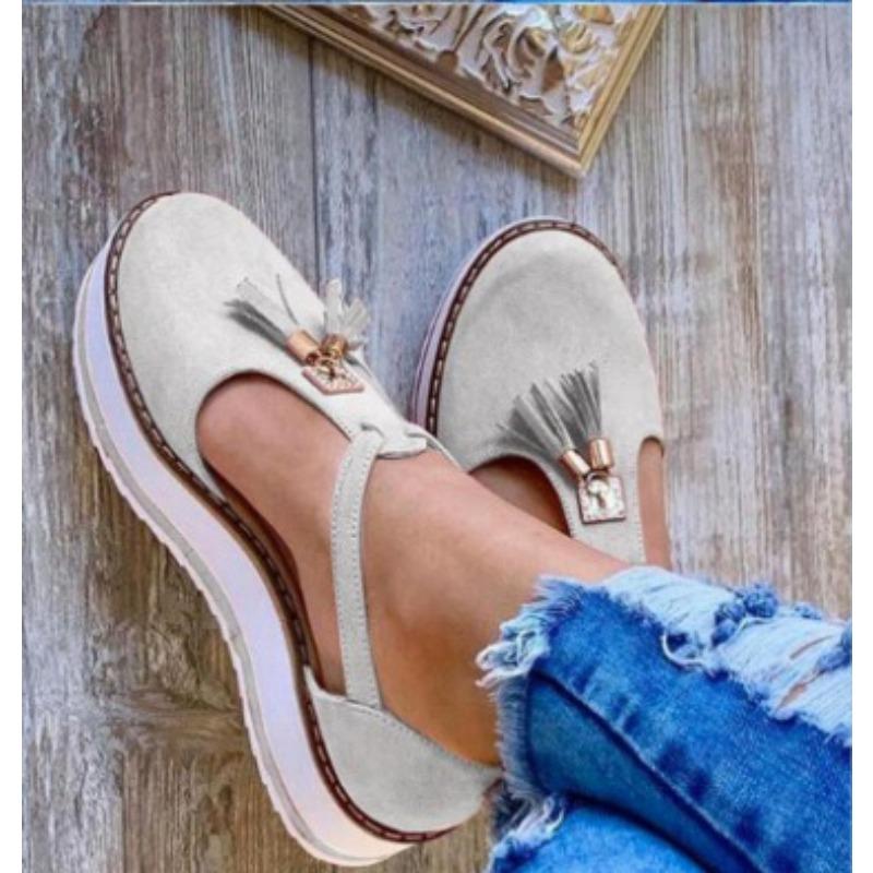 Summer Sandals Women's Thick-soled Tassel Large Size Buckle Flat-bottomed Casual Sandals Women