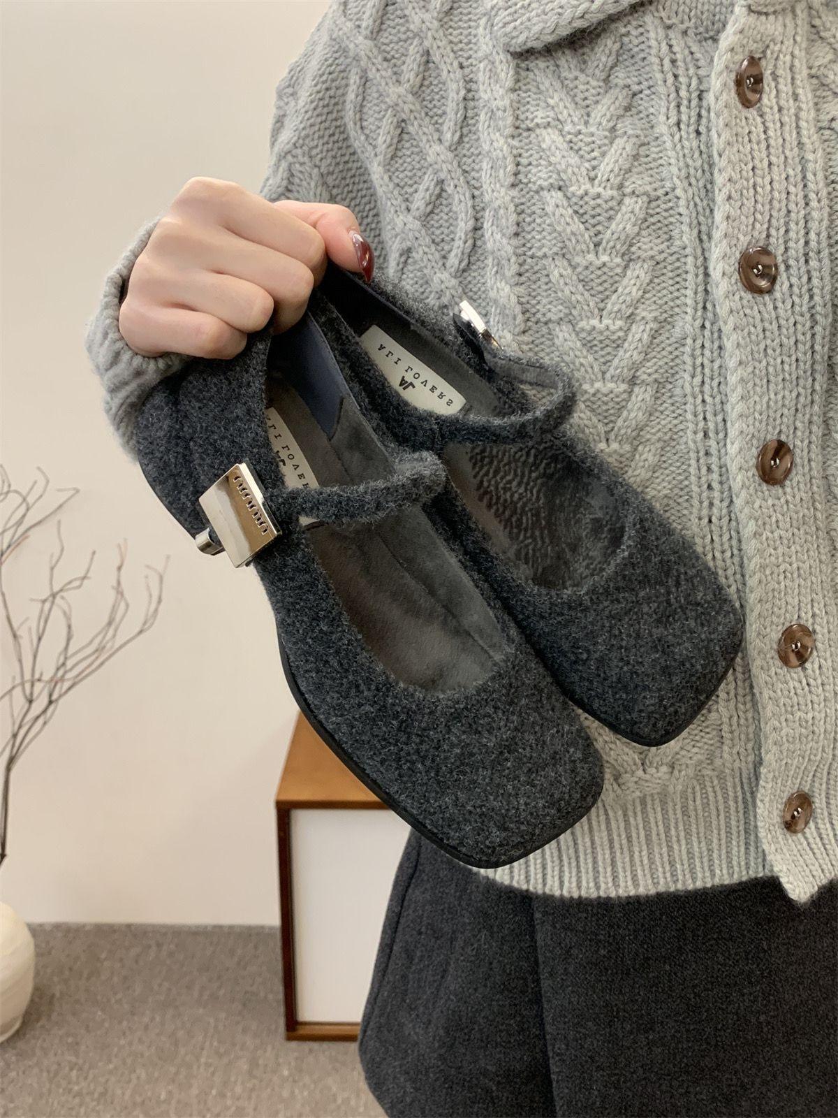 

Fashion Spring Autumn Women s Luxury Party Shoes Medium Heel Retro Square Toe Velvet Mary Jane Shoes Flat Square Buckle Single Loafers 40 серый