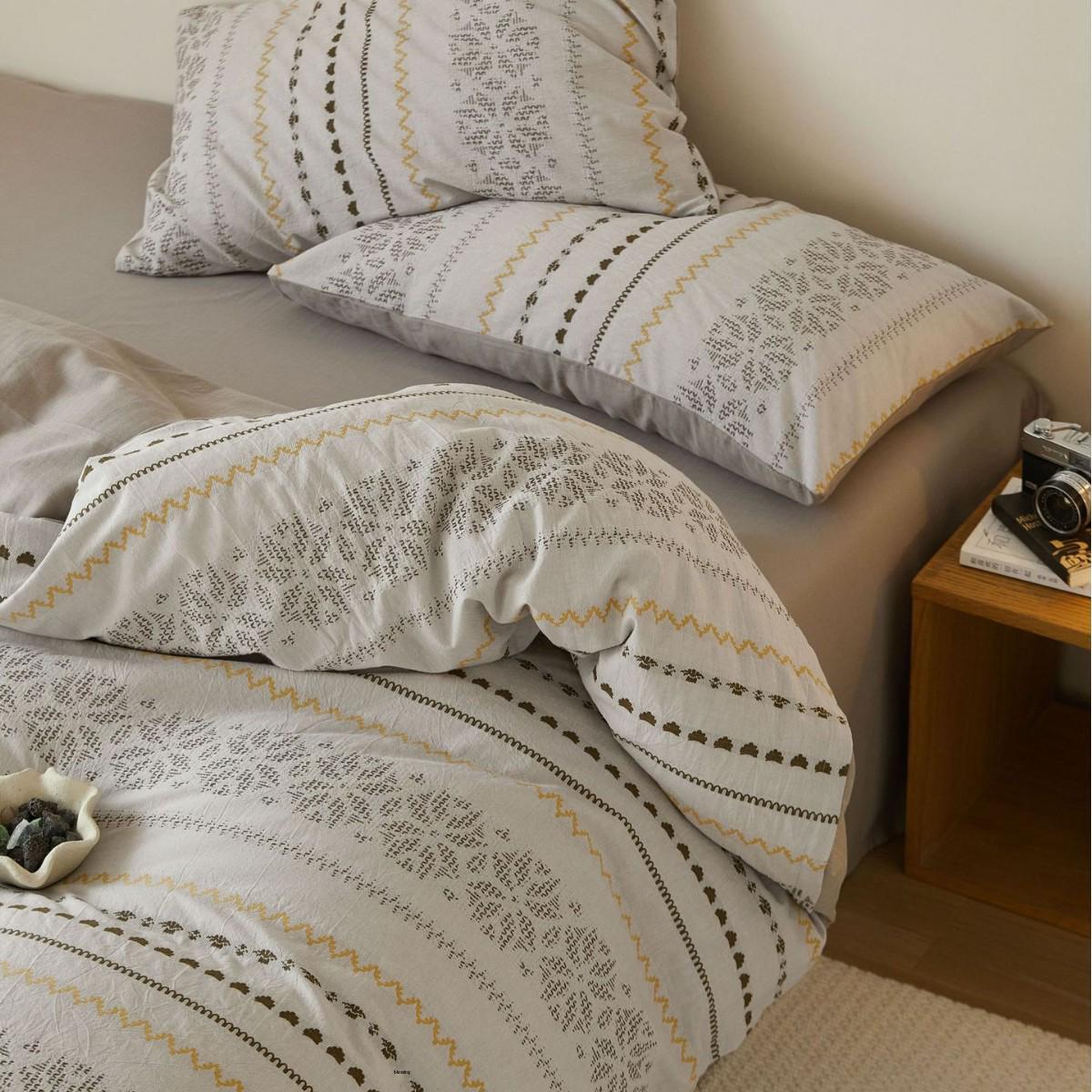 Retro Jacquard 100% Cotton Duvet Cover Set - Luxurious Yarn-Dyed, Washed Cotton Four-Piece Set Four-piece flat set for 1.8m bed (Duvet 200x230)