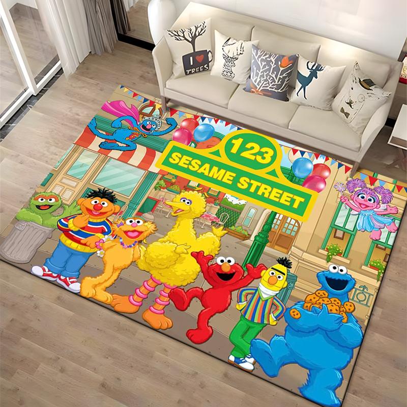 15 Sizes S-Sesame S-Street Theme Carpet Rug for Living Rooms Bedroom Entrance Door Decor Mat, Kids' Play Non-slip Mat Great Gift