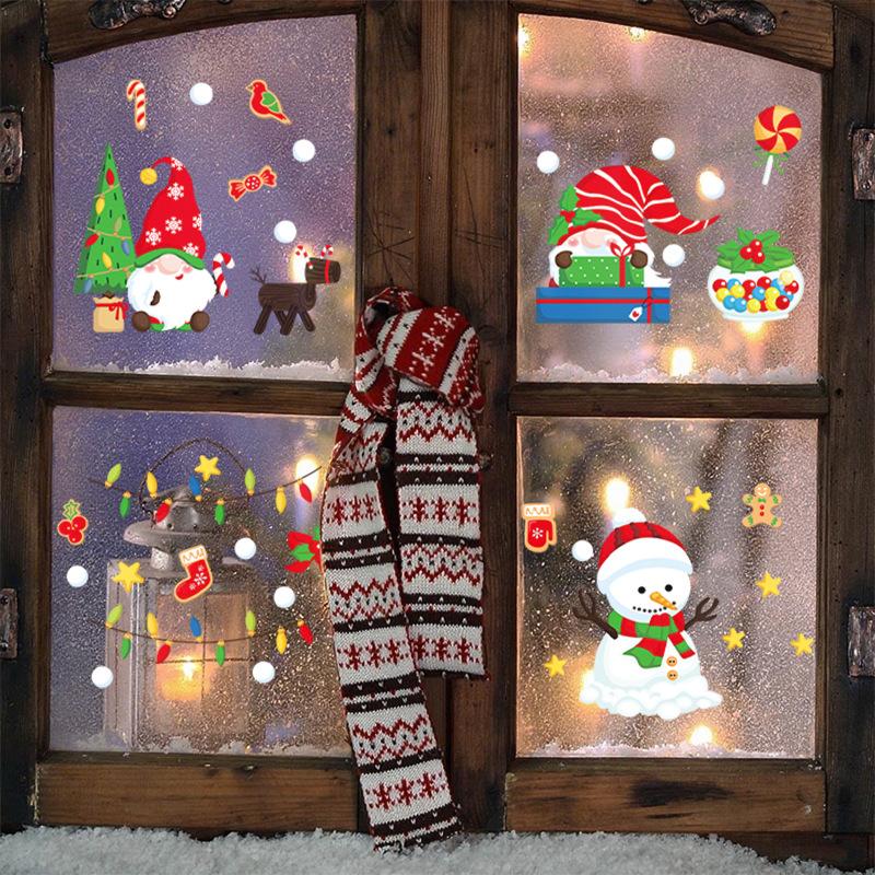 Christmas Snowman, Electrostatic Glass, Cute Cartoon Stickers, Atmosphere Shopping Center Scene Decoration
