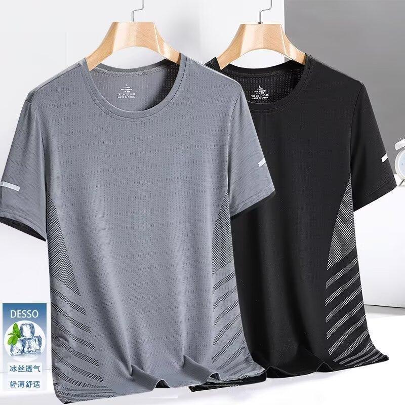 Short Sleeve T-Shirt Men'S Summer Thin Quick-Drying Mesh Sports Fitness Half-Sleeve Top Casual Elastic T Summer Dress