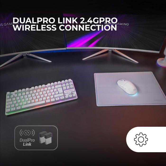 Combo gaming sans fil - Mars Gaming - Clavier TKL FRGB - Souris RGB 3200 DPI - Tapis 360x260 mm - Blanc - Rechargeable