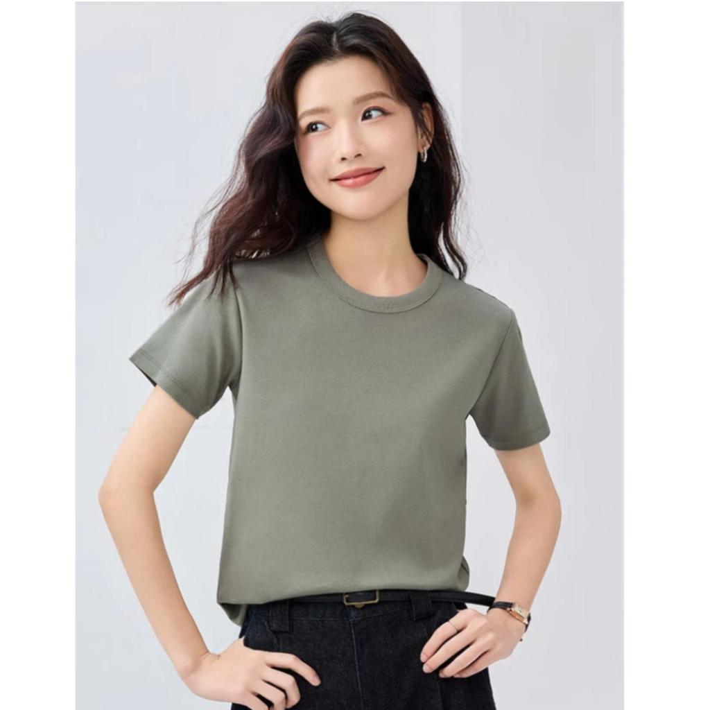 Giordano Women's Short-Sleeve T-Shirt, Pure Cotton Double-Sided Fabric, Skin-Friendly Breathable Basic Round Neck Top