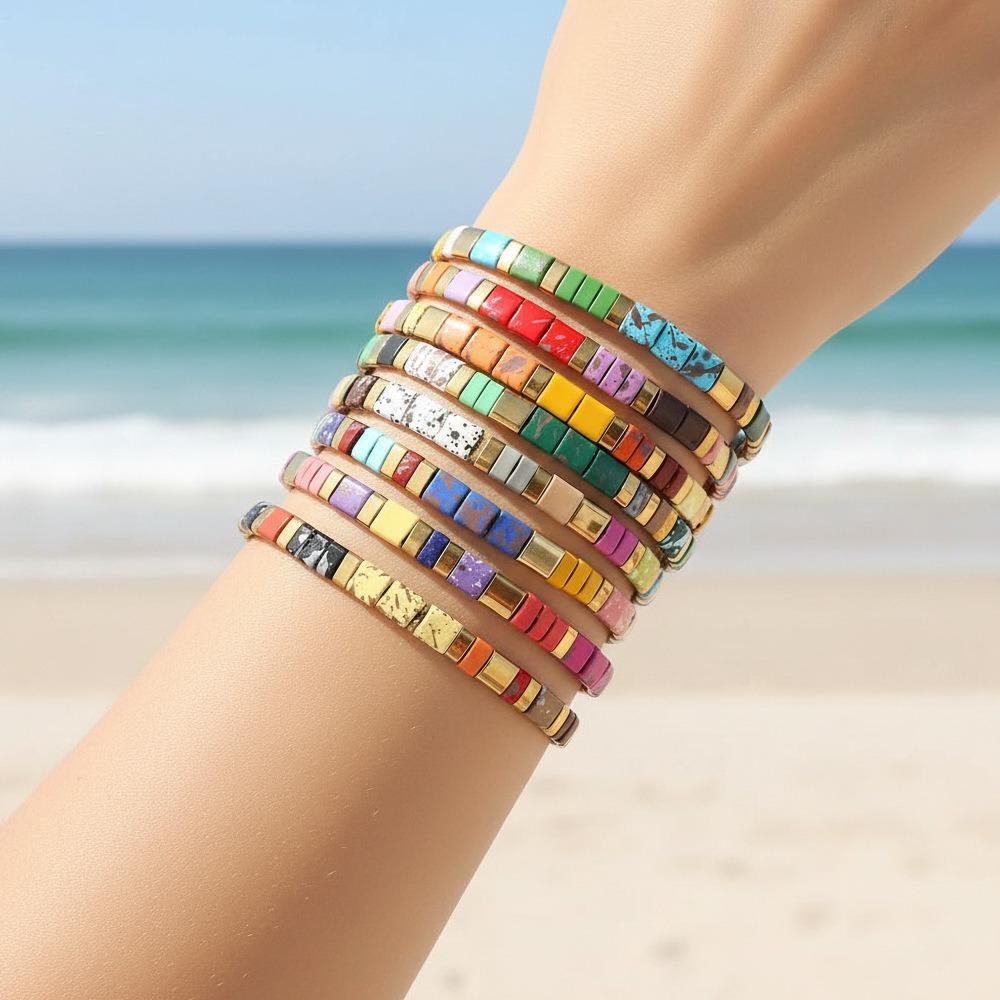 Geometric Type Elastic Bracelet Colorful Stackable Bracelet Fashion Tila Beads Bracelet  Women