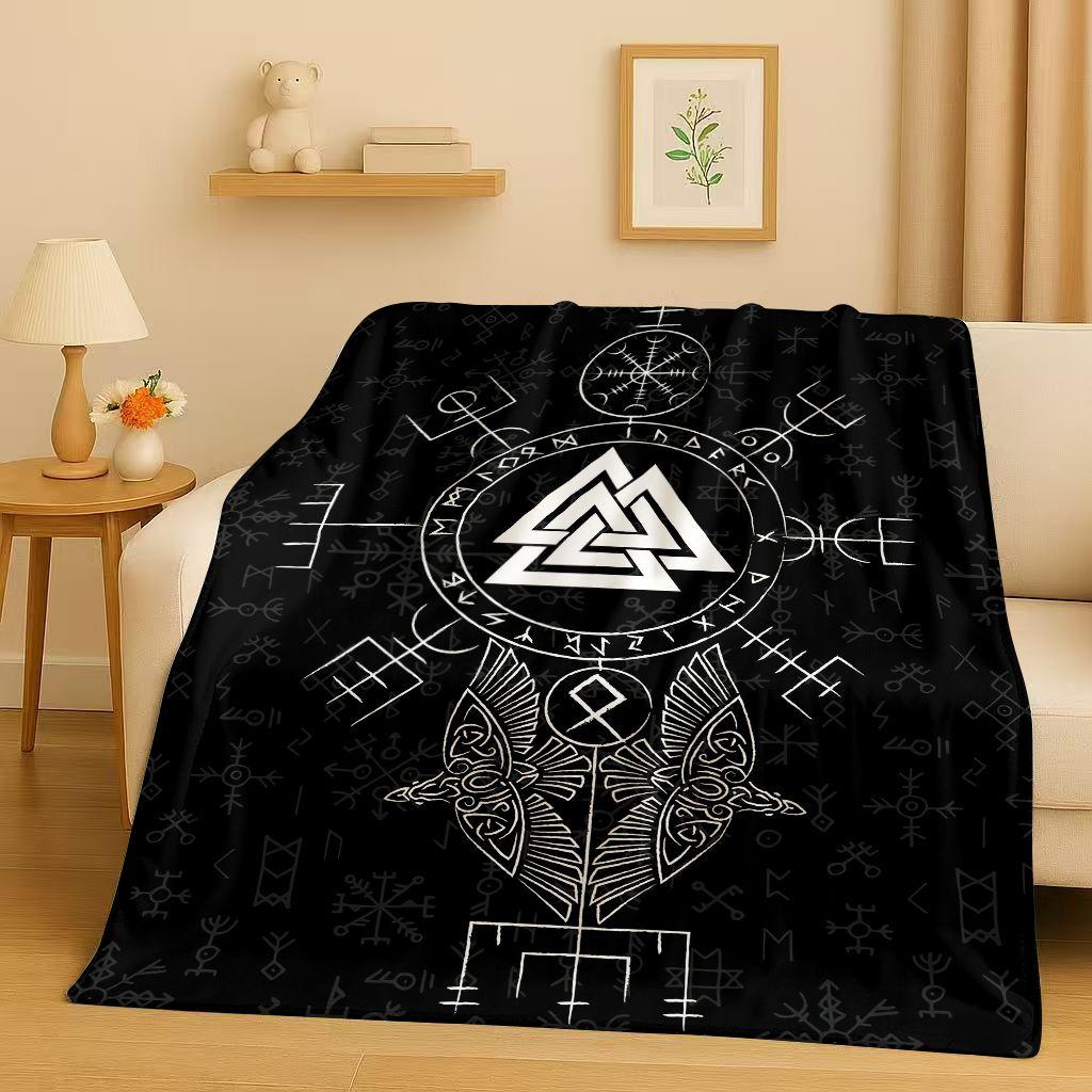 

Classic Nordic Viking Totem Vegvisir Rune Valhalla Valknut Flannel Blanket,Ultra Soft Plush Throw for Home Bedroom Bed Sofa Kids 75x90cm
