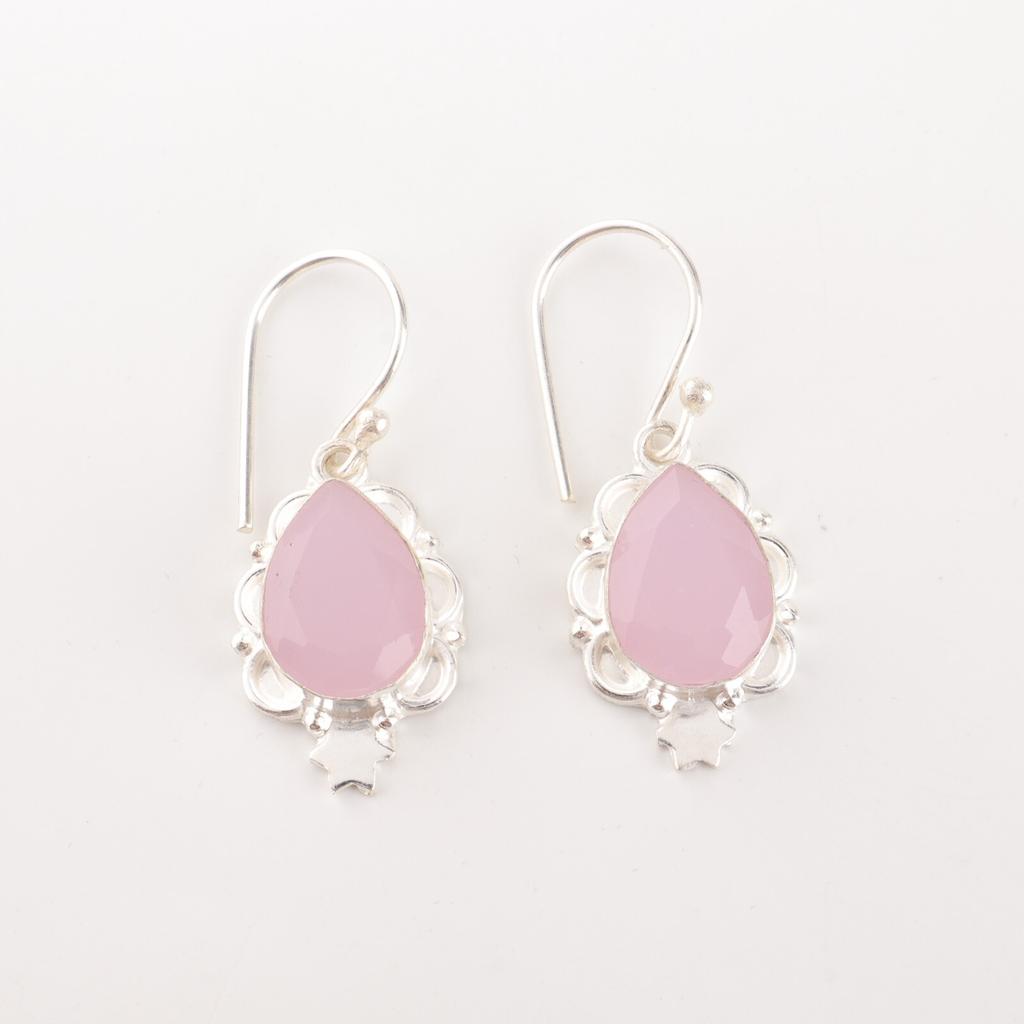 Rose Chalcedony Gemstone Earring 925 Stamped Silver Handmade Fashionable Jewelry EE-163-19