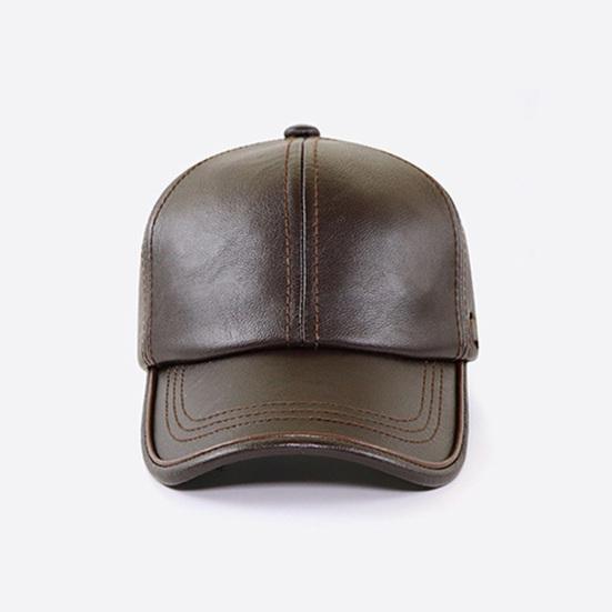 Men Hat Adjustable Faux Leather Baseball Cap with Windproof Hood Snug Fit Solid Color Design Fall Winter Outdoor Casual Hat