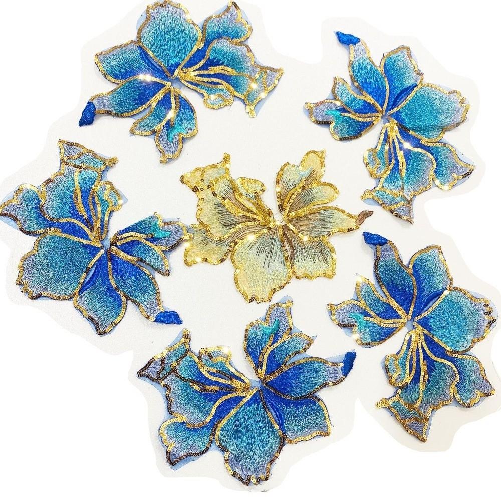 New Big Sequin Flower Applique Sew on DIY 3D Flower Embroidery Patches Lace Trim Mesh Applique Embroidered Applique