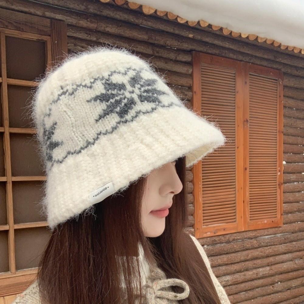 Warm Knitted Bucket Hats Autumn Winter Fisherman Cap Fashion Basin Cap for Women