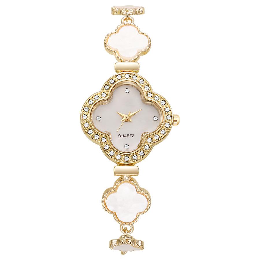 Lazy Pull Four-Leaf Clover Diamond Women'S Watch Niche Casual Female Student Bracelet Watch