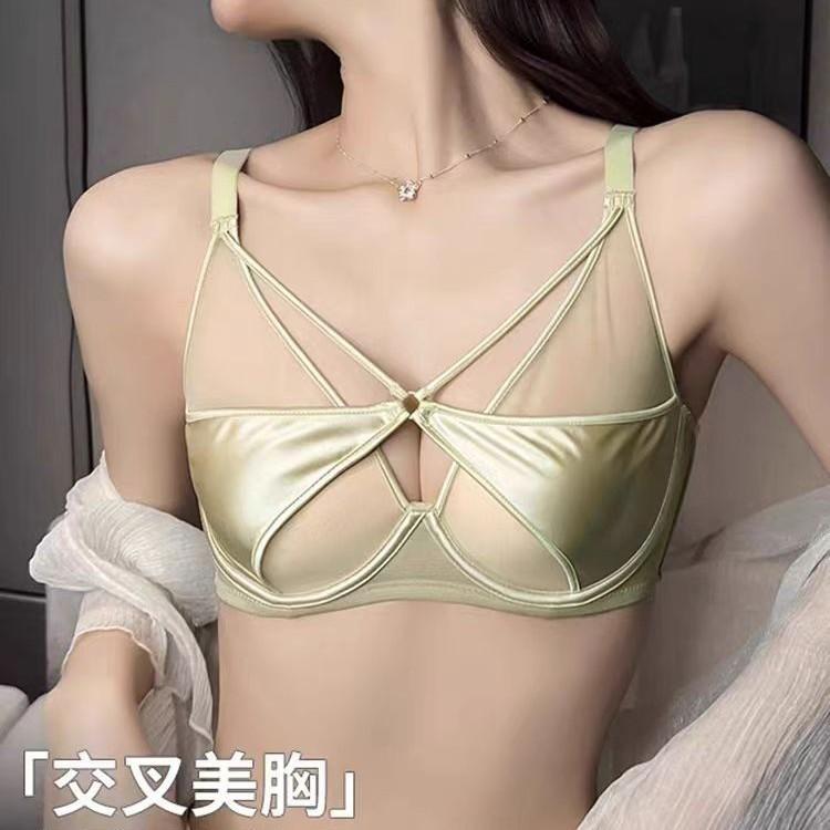 New French mesh sexy pure desire underwear thin anti-bumping adjustment bra thin large breasts
