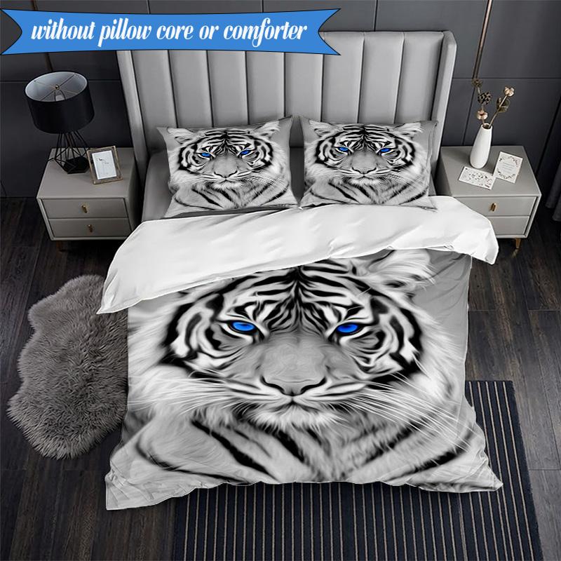3PCS White Tiger Family Bedding Set,Including 1pc Duvet Cover And 2pcs Pillowcases Perfect for Bedroom, Dormitory, Fan Christmas gift