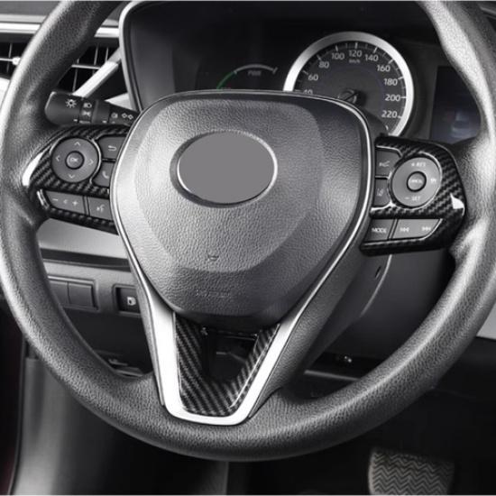 Carbon Fiber Steering Wheel Decor Trim For Toyota Corolla Cross -2024