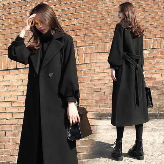Women Winter Coat Formal Business Style Turn-down Collar Double Buttons Calf Length Overcoat OL Commuting Jacket Solid Color Thick Outerwear