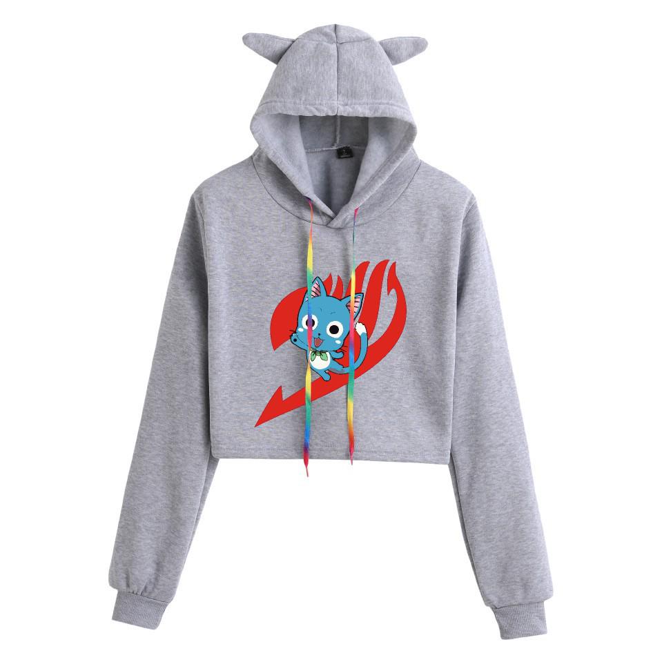 Fairy Tail Anime Cat Ear Cropped Hoodie for Girls