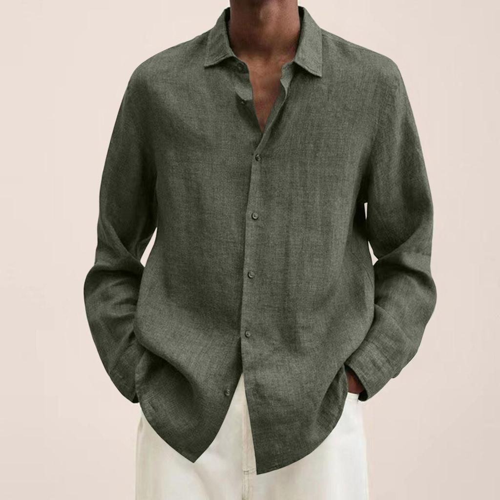 Diseñador Primavera Verano Hombres Casual Algodón Lino Color Sólido Camisas de manga larga Camisas sueltas