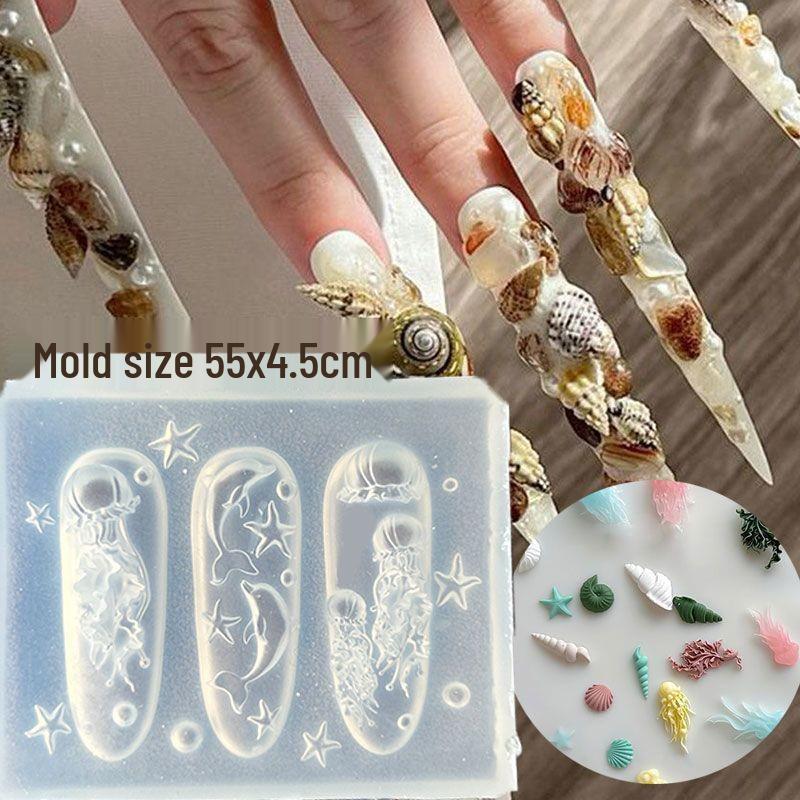 High-Transparency 3D Jellyfish & Bow Shell Nail Art Silicone Mold