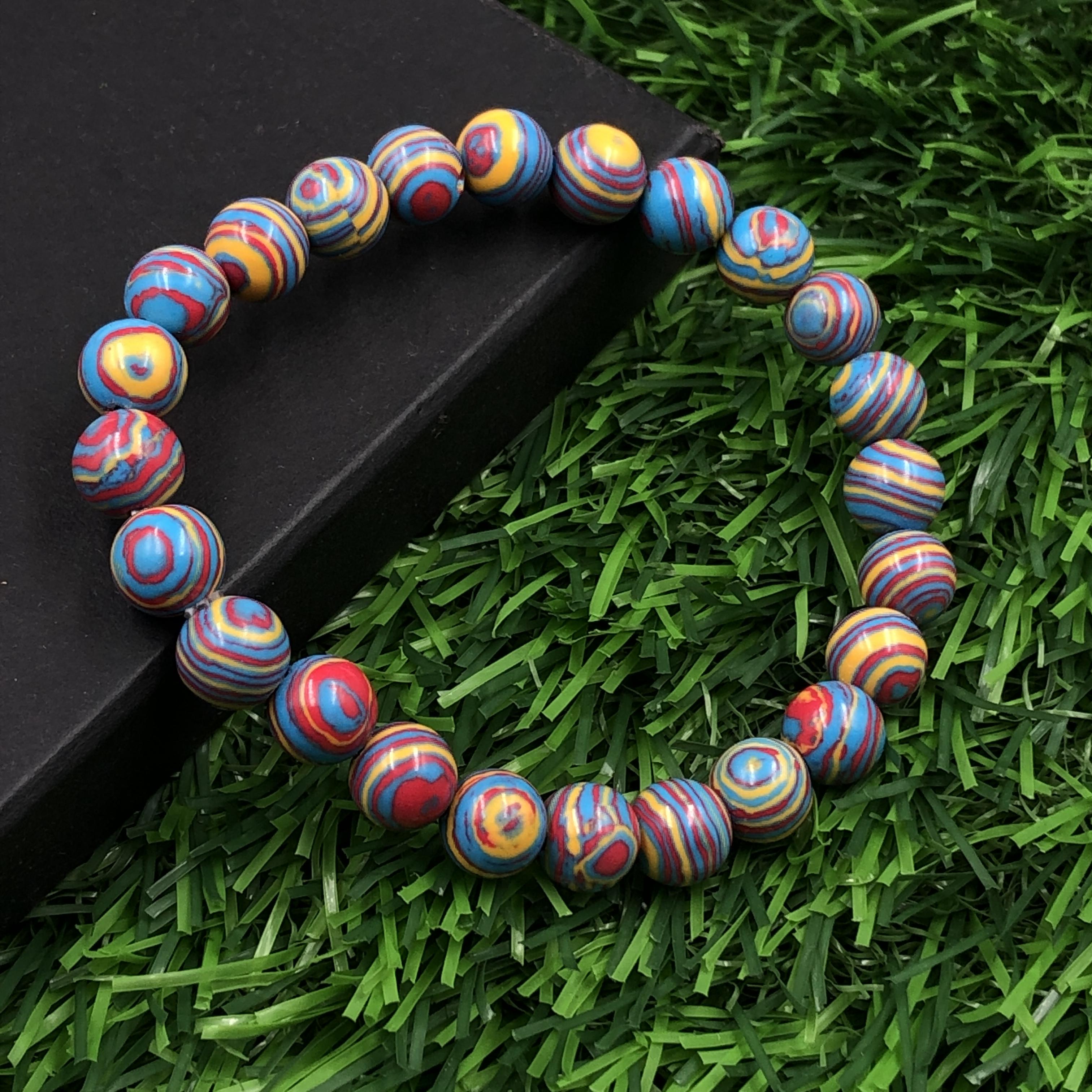 

8mm Natural Rainbow Calsilica Gemstone Round Beads Designer Multi Color Beads Stretch Bracelet 7.5 For Him/Her RBB-81