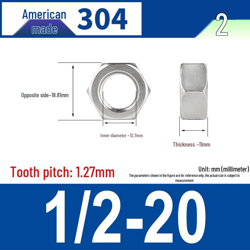 

304 Stainless Steel Coarse & Fine Thread Hex Nut for Inch Screws (#4 to 3/4)