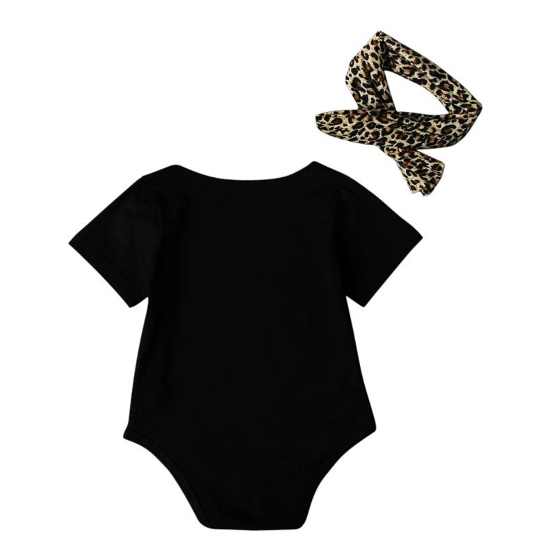 Newborn Girls Golden Letter Printed Romper with Leopard Headband