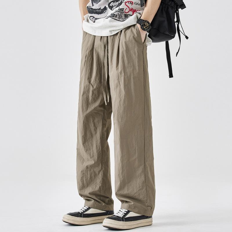 Ice silk pants men's casual loose straight summer thin quick-drying sports trendy brand drape wide-leg trousers