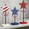 3 Pcs 4th of July Wooden Star Signs, Red White Blue Glitter Patriotic Star Table Centerpiece for Independence Day, Tiered Tray, Tabletop Decor