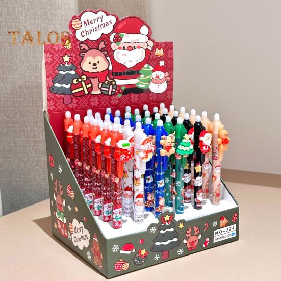 36 ks Vánoční gelová pera 0,5mm hrot Modrá smazatelná inkoustová pera Sváteční vzorovaná smazatelná stiskací pera pro školní kancelářské psací potřeby