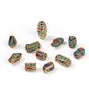 Handmade Ethnic Retro Buddhist Copper Beads with Inlaid Turquoise and Brass Spacer Beads.
