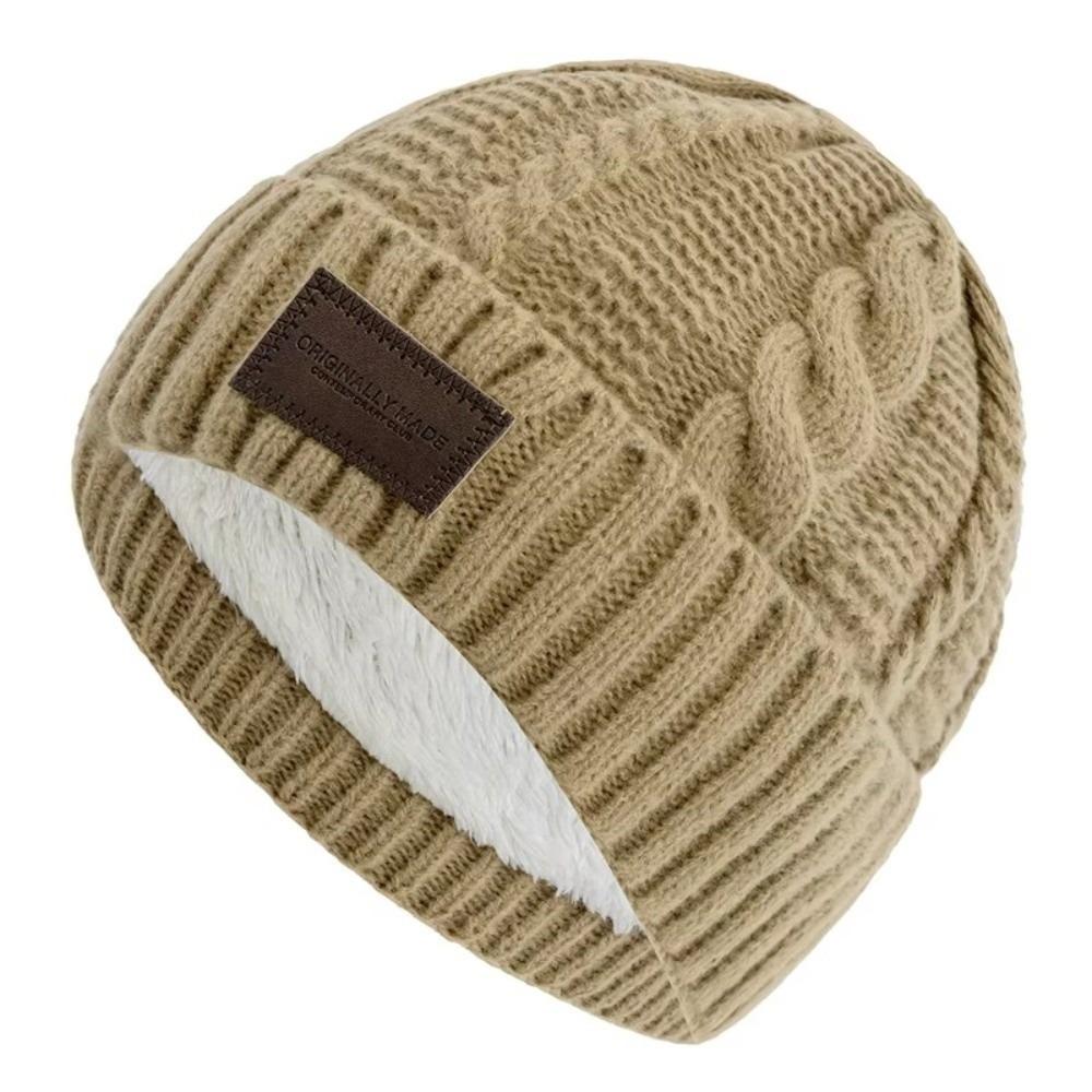 

Casual Versatile Winter Knitted Hat Fleece-lined Warm Couple Beanie Thickened Coldproof Beanie Cap Unisex хакі